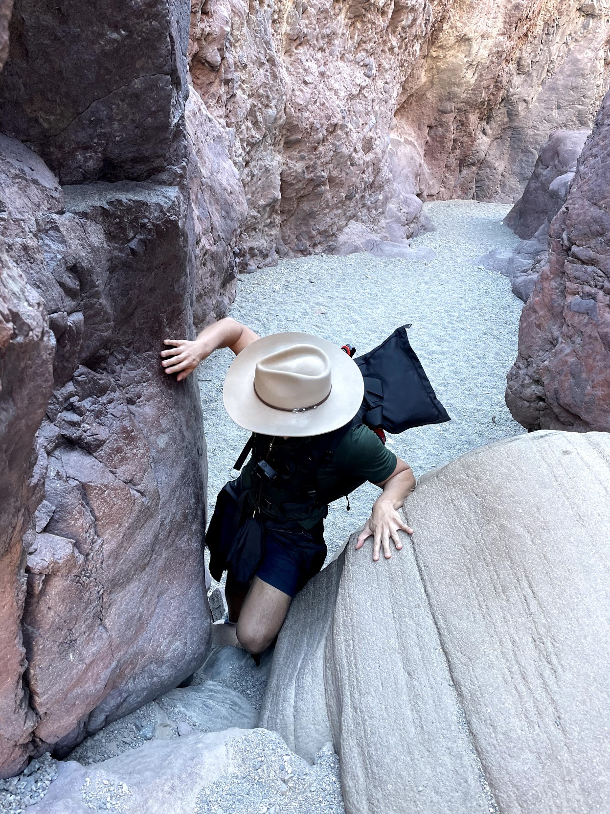 The trail requires a steeper drop at one part.